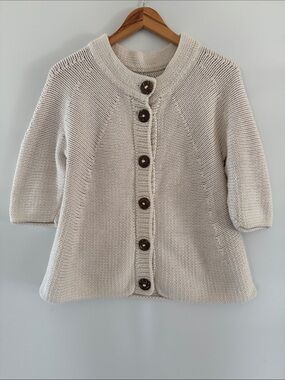 Pure Handknit Cotton Sweater Womens Small Medium Artisan Chunky Cardigan Boho